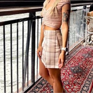 Aritzia-Like Cream & Mauve Pencil Mini Skirt with Slit, S